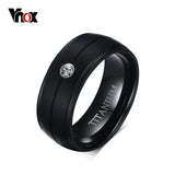 Men's Punk Titanium Ring 8mm CZ Stone Wedding Band