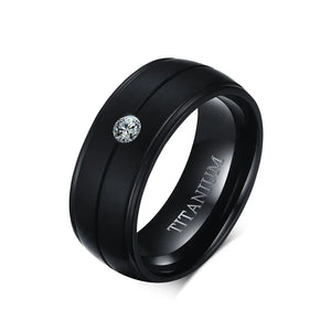 Men's Punk Titanium Ring 8mm CZ Stone Wedding Band