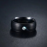 Men's Punk Titanium Ring 8mm CZ Stone Wedding Band