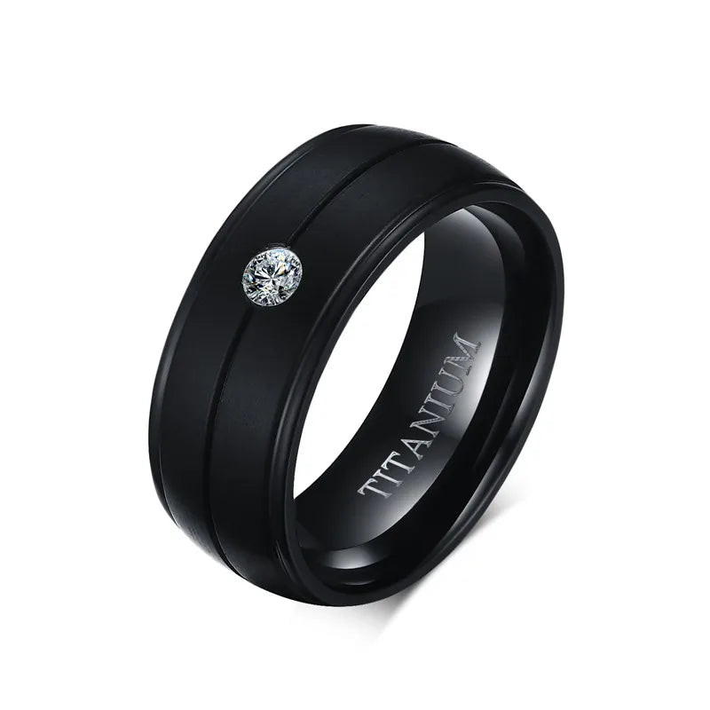 Men's Punk Titanium Ring 8mm CZ Stone Wedding Band