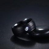 Men's Punk Titanium Ring 8mm CZ Stone Wedding Band