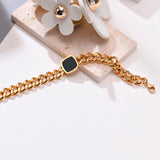 Women Cuban Chain Bracelet, Gold Metal with Square Stone