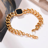Women Cuban Chain Bracelet, Gold Metal with Square Stone