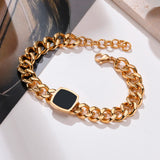 Women Cuban Chain Bracelet, Gold Metal with Square Stone