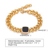 Women Cuban Chain Bracelet, Gold Metal with Square Stone