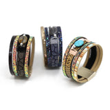 Women Stone Bracelet Sparkling Sequin Leather Bracelet