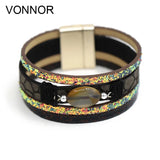 Women Stone Bracelet Sparkling Sequin Leather Bracelet
