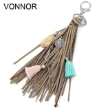Bohemian Velvet Rope Keychain with Alloy Tassel Pendant
