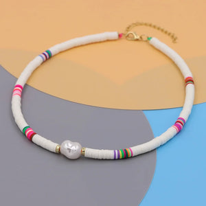 Multicolor Clay Pearl Choker Necklace for Women
