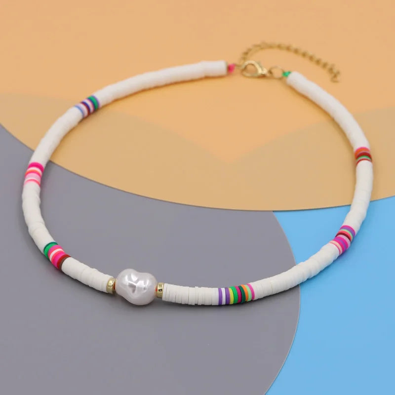 Multicolor Clay Pearl Choker Necklace for Women
