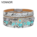 Vintage Alloy Feather Multilayer Leather Bracelet Boho Jewelry