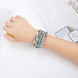 Vintage Alloy Feather Multilayer Leather Bracelet Boho Jewelry