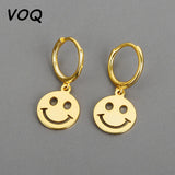 14K Smile Face Drop Earrings for Women Party Jewelry