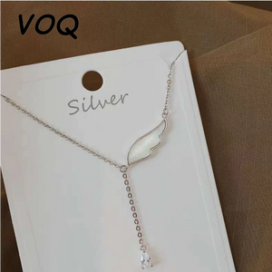 Angel Wing Shell Charm Necklace with Zircon Tassel