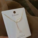Angel Wing Shell Charm Necklace with Zircon Tassel