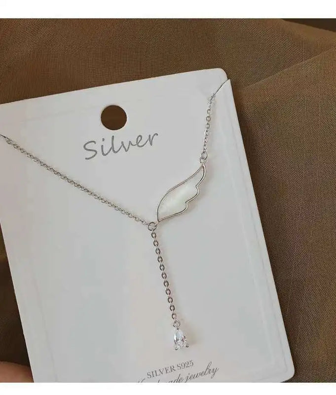 Angel Wing Shell Charm Necklace with Zircon Tassel