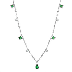 Vintage Green Zircon Women's Necklace and Silver Chain Gift