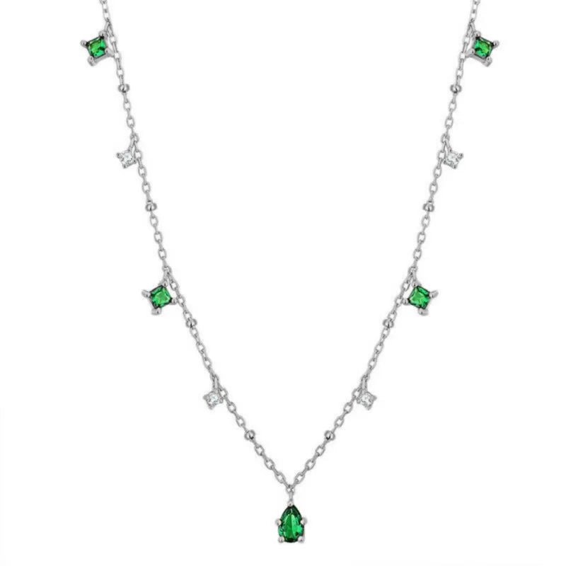 Vintage Green Zircon Women's Necklace and Silver Chain Gift