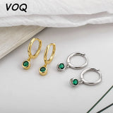 Green Zircon Hoop Earrings Small Silver Jewelry