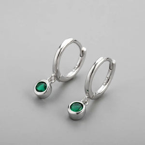 Green Zircon Hoop Earrings Small Silver Jewelry