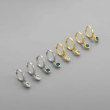 Green Zircon Hoop Earrings Small Silver Jewelry