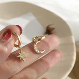 Zircon Moon Star Hoop Earrings Silver Ear Buckle Gift Jewelry