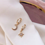 Zircon Moon Star Hoop Earrings Silver Ear Buckle Gift Jewelry