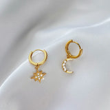 Zircon Moon Star Hoop Earrings Silver Ear Buckle Gift Jewelry