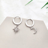 Zircon Moon Star Hoop Earrings Silver Ear Buckle Gift Jewelry