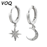 Zircon Moon Star Hoop Earrings Silver Ear Buckle Gift Jewelry