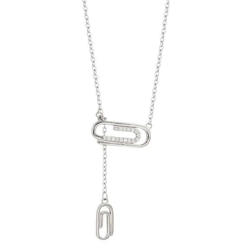 Silver Geometric Paper Clip Necklaces for Women
