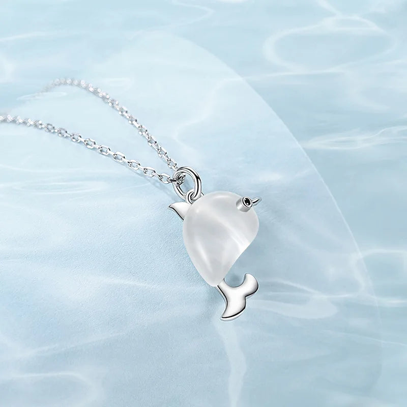 Silver Dolphin Opal Necklace for Party Gift