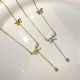 Silver Bow Collarbone Chain Necklace for Party High Jewelry Accessories