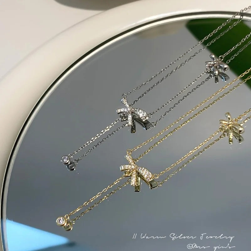 Silver Bow Collarbone Chain Necklace for Party High Jewelry Accessories