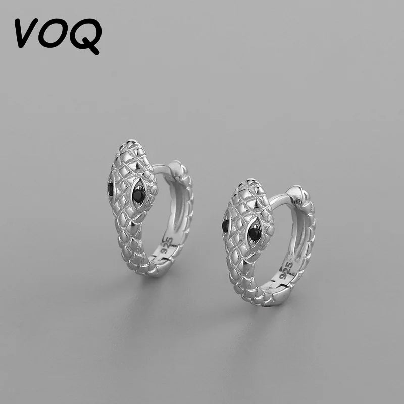 Silver Circle Snake Earrings Zircon Women's Jewelry