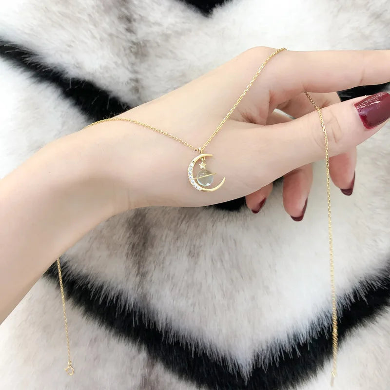 Silver Crystal Star Moon Universe Necklace Women's Clavicle Chain Necklace