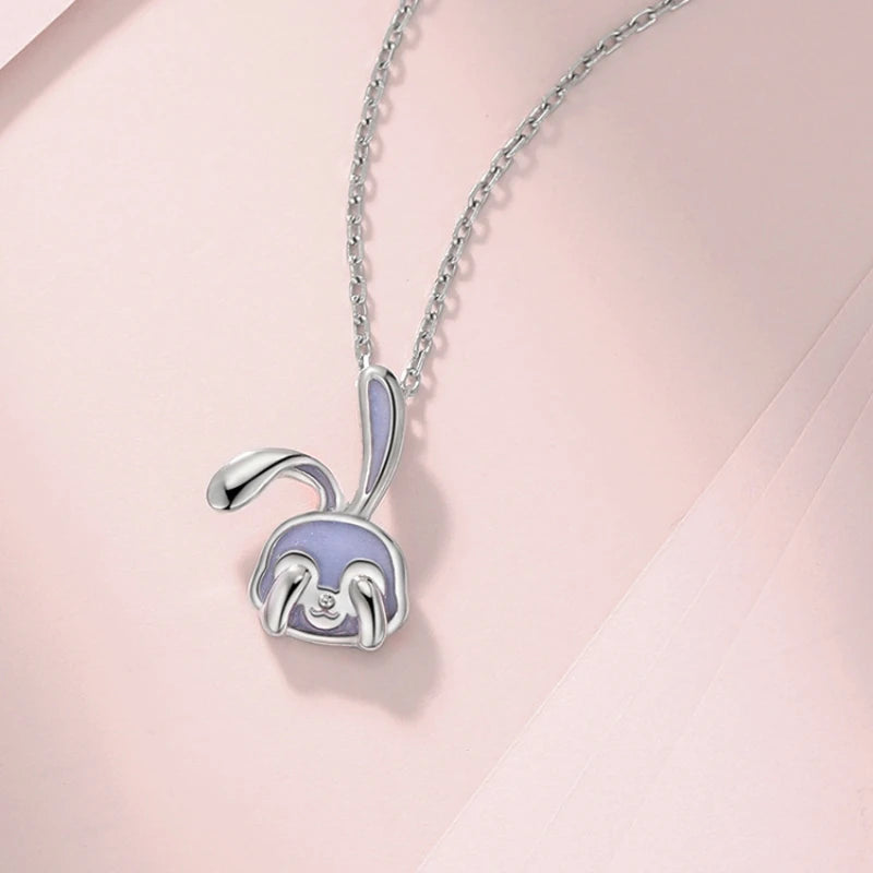 Silver Cartoon Rabbit Necklace Pendant for Girls