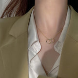 Silver Double Circle Necklace Women Clavicle Chain Party Jewelry