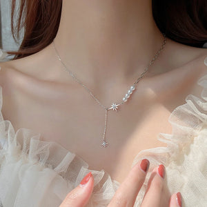 Silver Eight Star Necklace Ladies Freshwater Pearl Clavicle Chain Jewelry