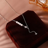 Silver Eight Star Necklace Ladies Freshwater Pearl Clavicle Chain Jewelry