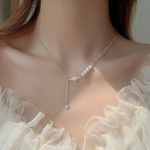 Silver Eight Star Necklace Ladies Freshwater Pearl Clavicle Chain Jewelry