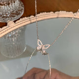 Silver Zircon Butterfly Pendant Necklace Women's Romantic Engagement Accessories