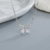 Silver Zircon Butterfly Pendant Necklace Women's Romantic Engagement Accessories