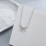 Silver Zircon Butterfly Pendant Necklace Women's Romantic Engagement Accessories
