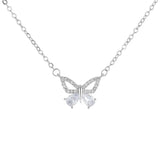 Silver Zircon Butterfly Pendant Necklace Women's Romantic Engagement Accessories