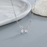 Silver Zircon Butterfly Pendant Necklace Women's Romantic Engagement Accessories