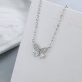 Silver Zircon Butterfly Pendant Necklace Women's Romantic Engagement Accessories
