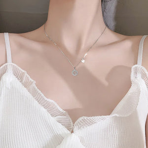Silver Four-leaf Clover Clavicle Chain Necklace for Party Fine Jewelry