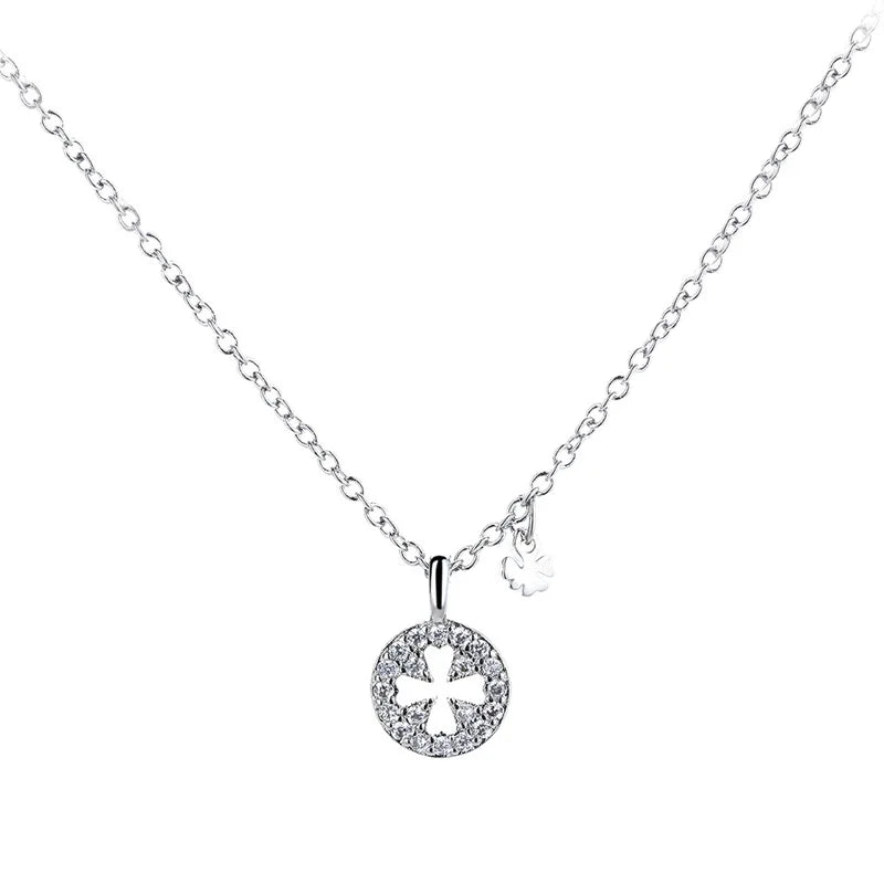 Silver Four-leaf Clover Clavicle Chain Necklace for Party Fine Jewelry