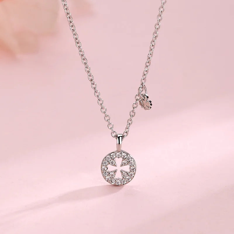 Silver Four-leaf Clover Clavicle Chain Necklace for Party Fine Jewelry